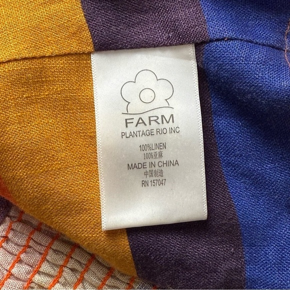 FARM RIO Linen Rainbow Striped Square Neck Smocked Puff Short Sleeve Crop Top XS - Picture 13 of 13